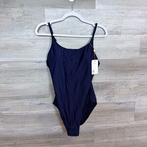 NWT Quince Classic Square Neck One-Piece Swimsuit - Navy Blue - Large
